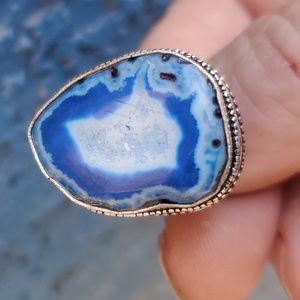 New Solar Quartz Agate Druzy 925 Silver Ring.
